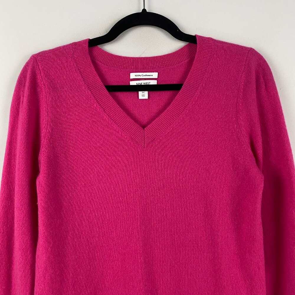 Nine West 100% Cashmere V Neck Sweater Womens Medium Pink Pullover - Picture 2 of 8